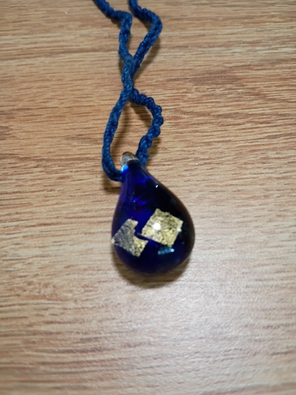 Murano Cobalt Blue Teardrop Necklace with Gold Leaf Accents